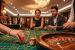 Mesa de ruleta francesa con crupier en casino